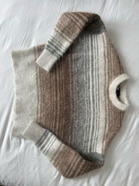 Simons Stripe Crewneck Sweater in Brown and Cream
